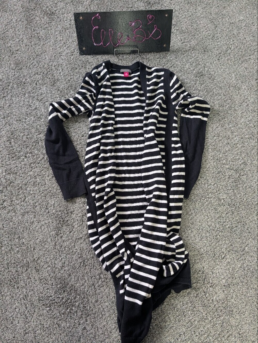 Used CondyVince Camuto Black and White Striped Open Front Sweater Xxs